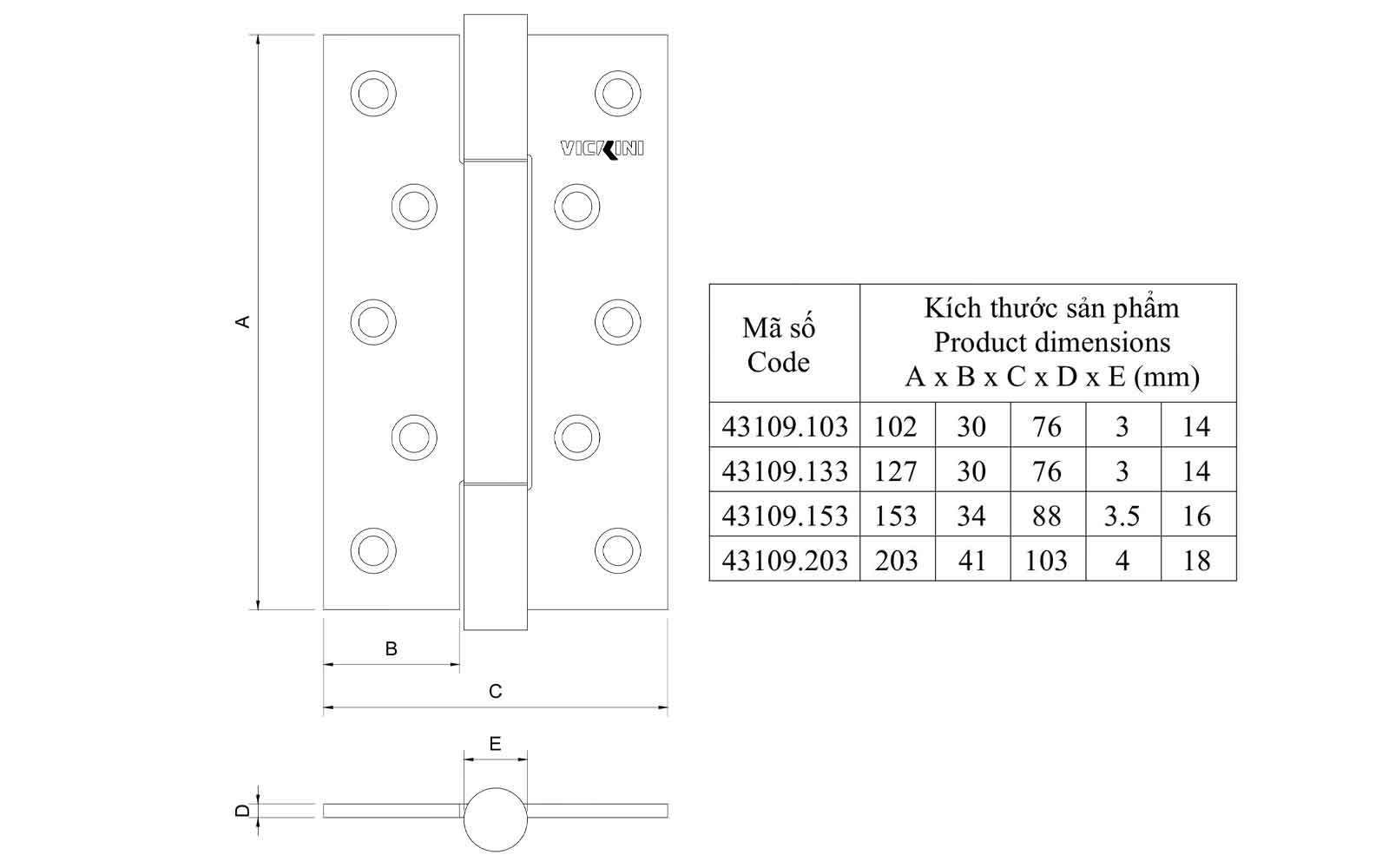 Bản lề cửa VICKINI CP-4