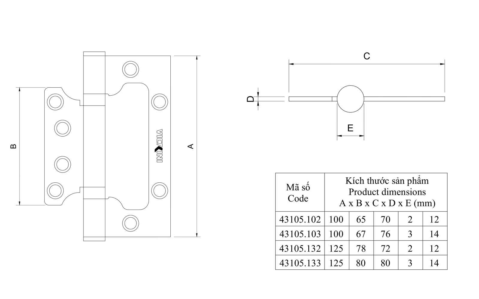 Bản lề cửa VICKINI CP-3